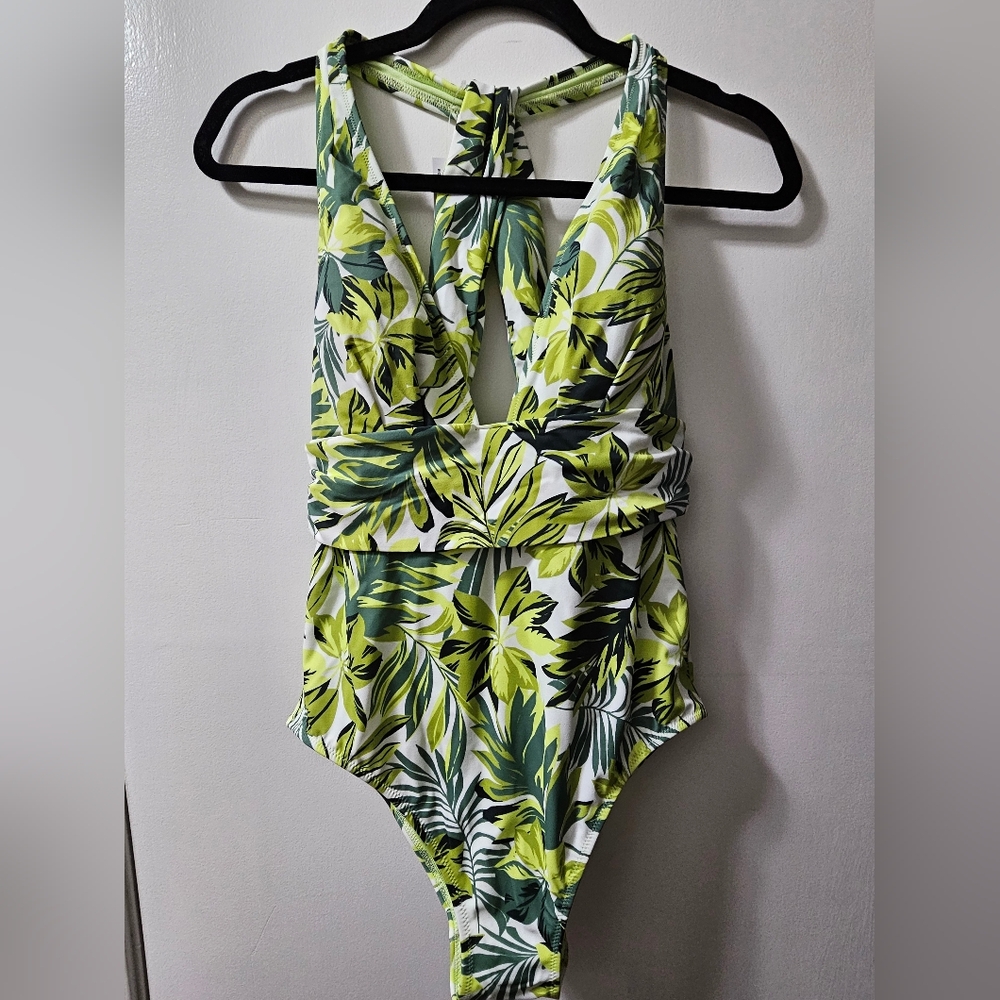 Tropical Leaf Print One Piece Swimsuit